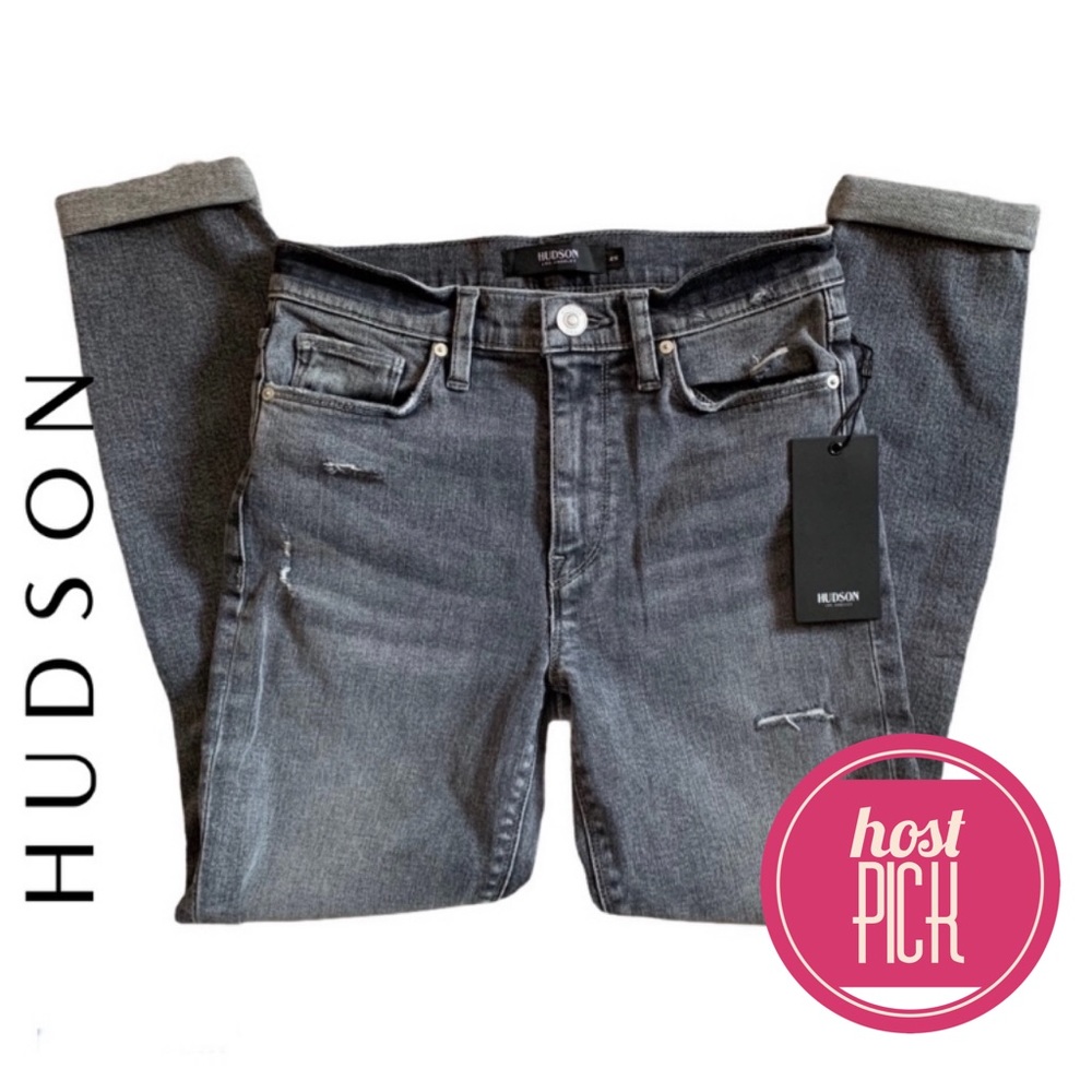 HUDSON Skinny Crop Jeans Ripped Washed Denim Gray Size 25 NEW WITH TAGS